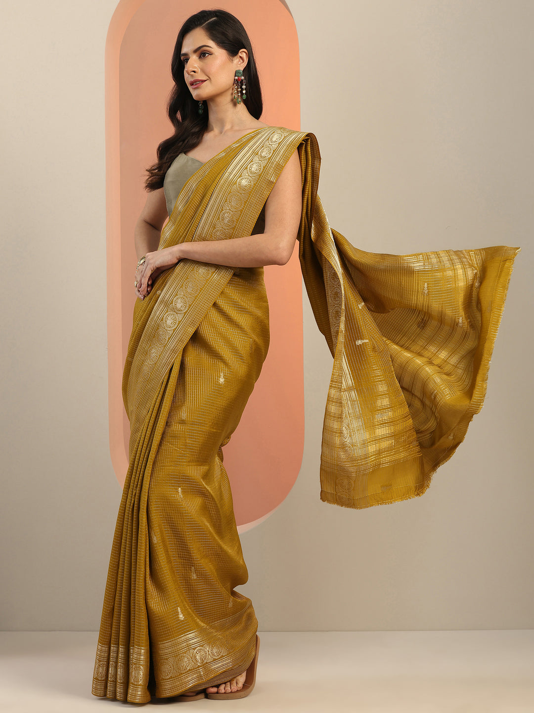  Mustard Woven Design Silk Saree With Unstitched Blouse Piece 
