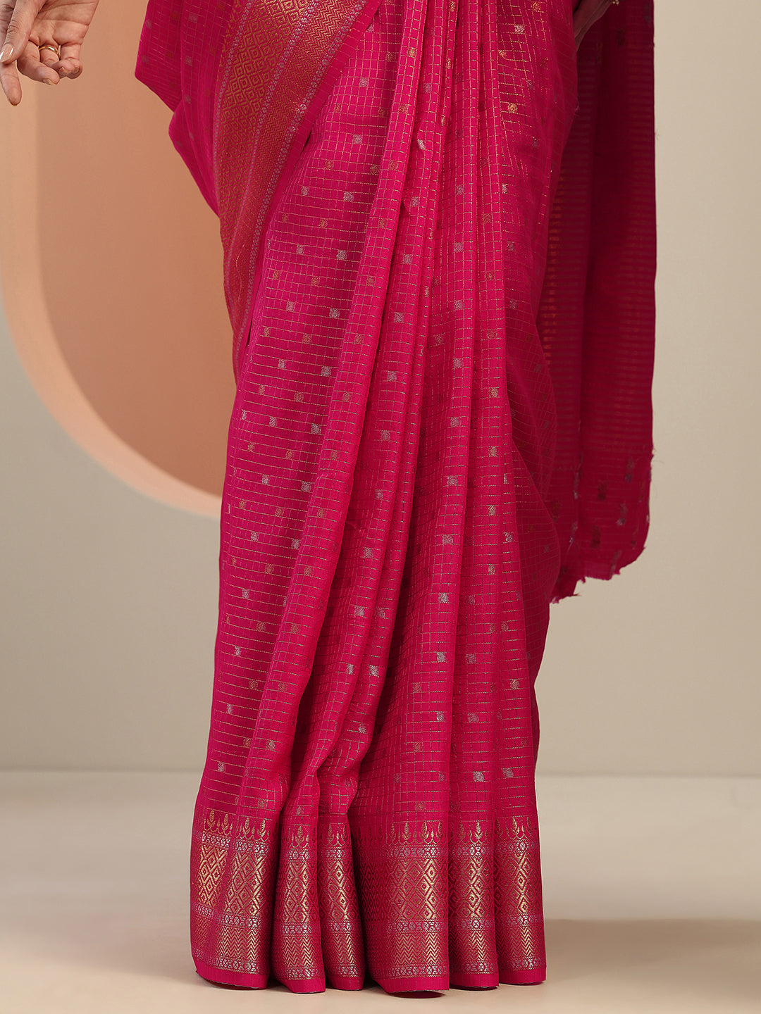  Pink Woven Design Silk Blend Saree With Unstitched Blouse Piece 
