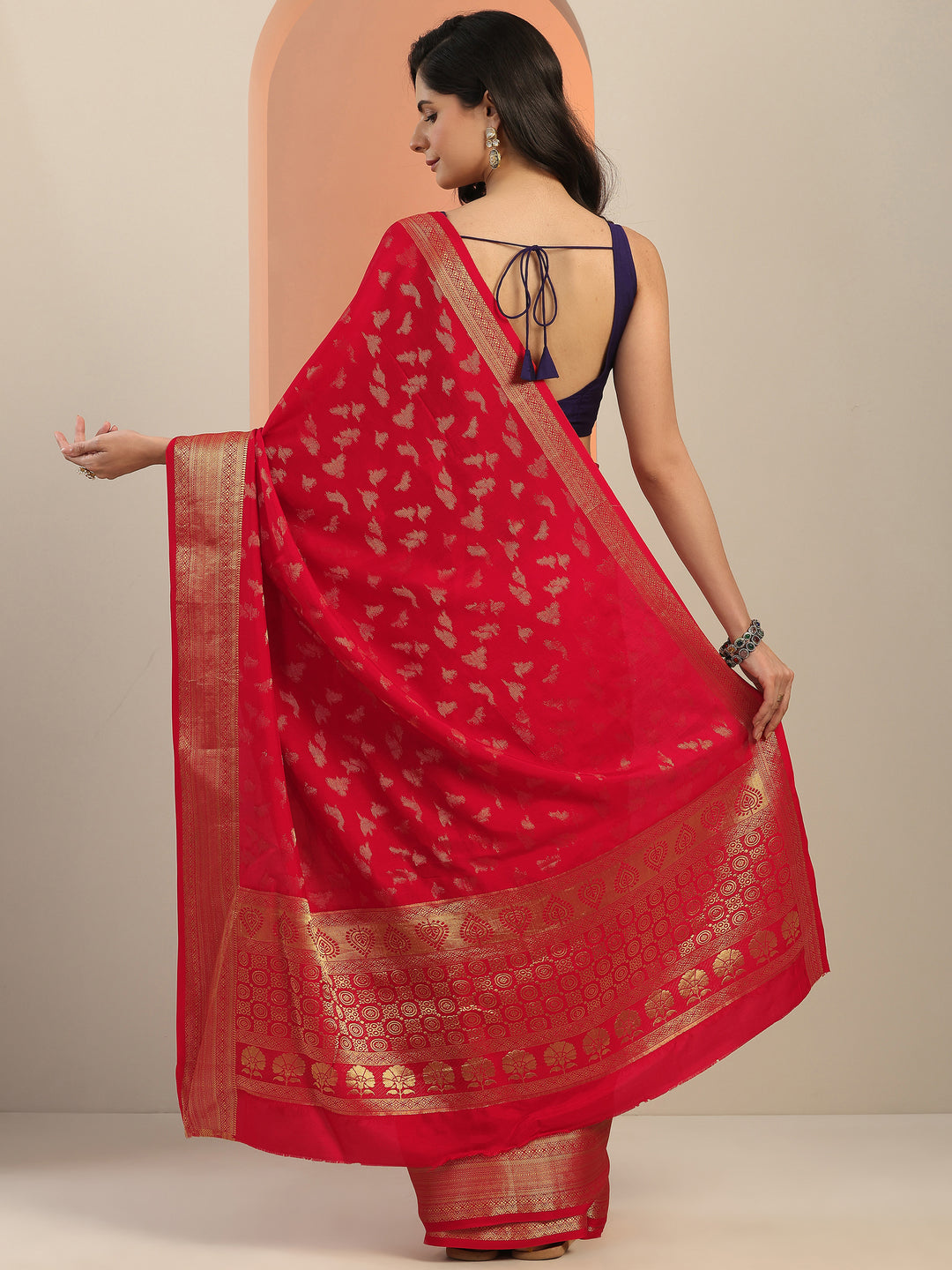  Red Woven Design Silk Blend Saree With Unstitched Blouse Piece 
