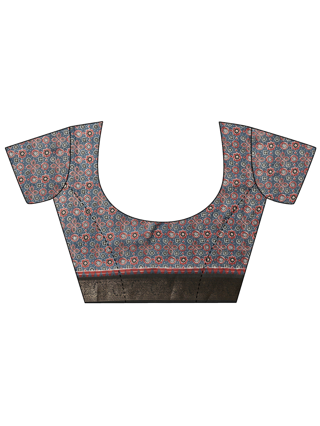  Blue Printed Silk Blend Saree With Unstitched Blouse Piece 