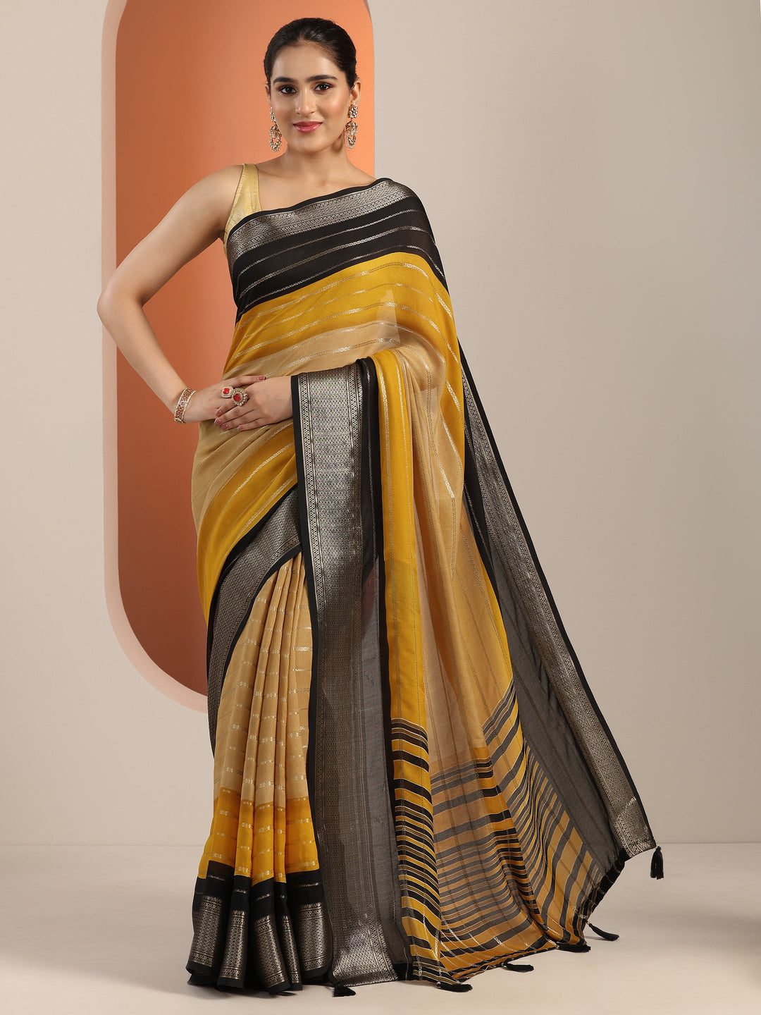  Tan Solid Silk Blend Saree With Unstitched Blouse Piece 