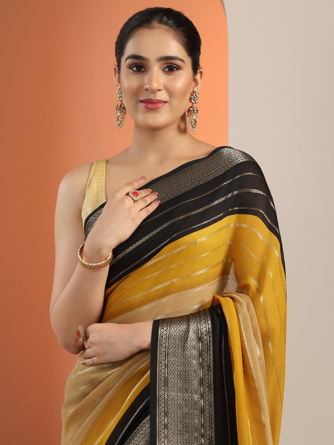  Tan Solid Silk Blend Saree With Unstitched Blouse Piece 