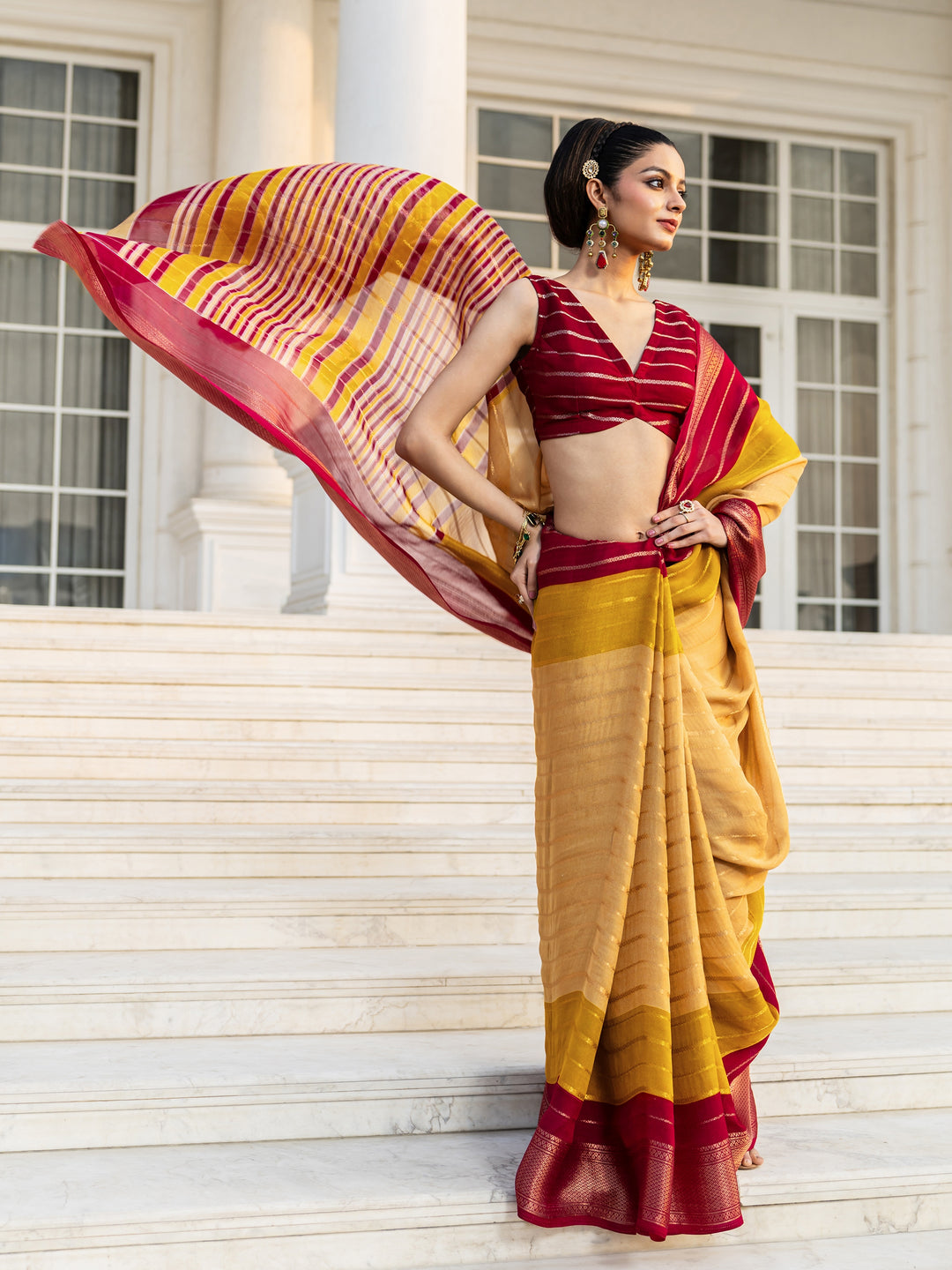 Tan Solid Silk Saree With Unstitched Blouse Piece