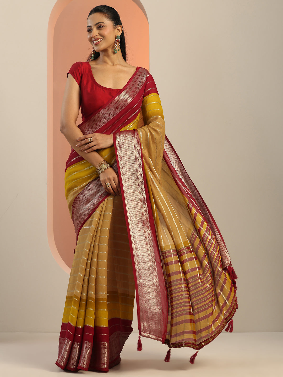  Tan Solid Silk Saree With Unstitched Blouse Piece 