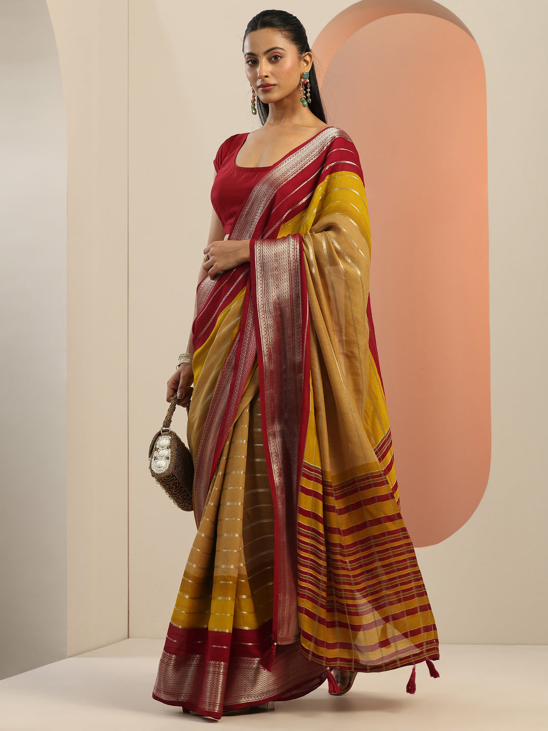  Tan Solid Silk Saree With Unstitched Blouse Piece 