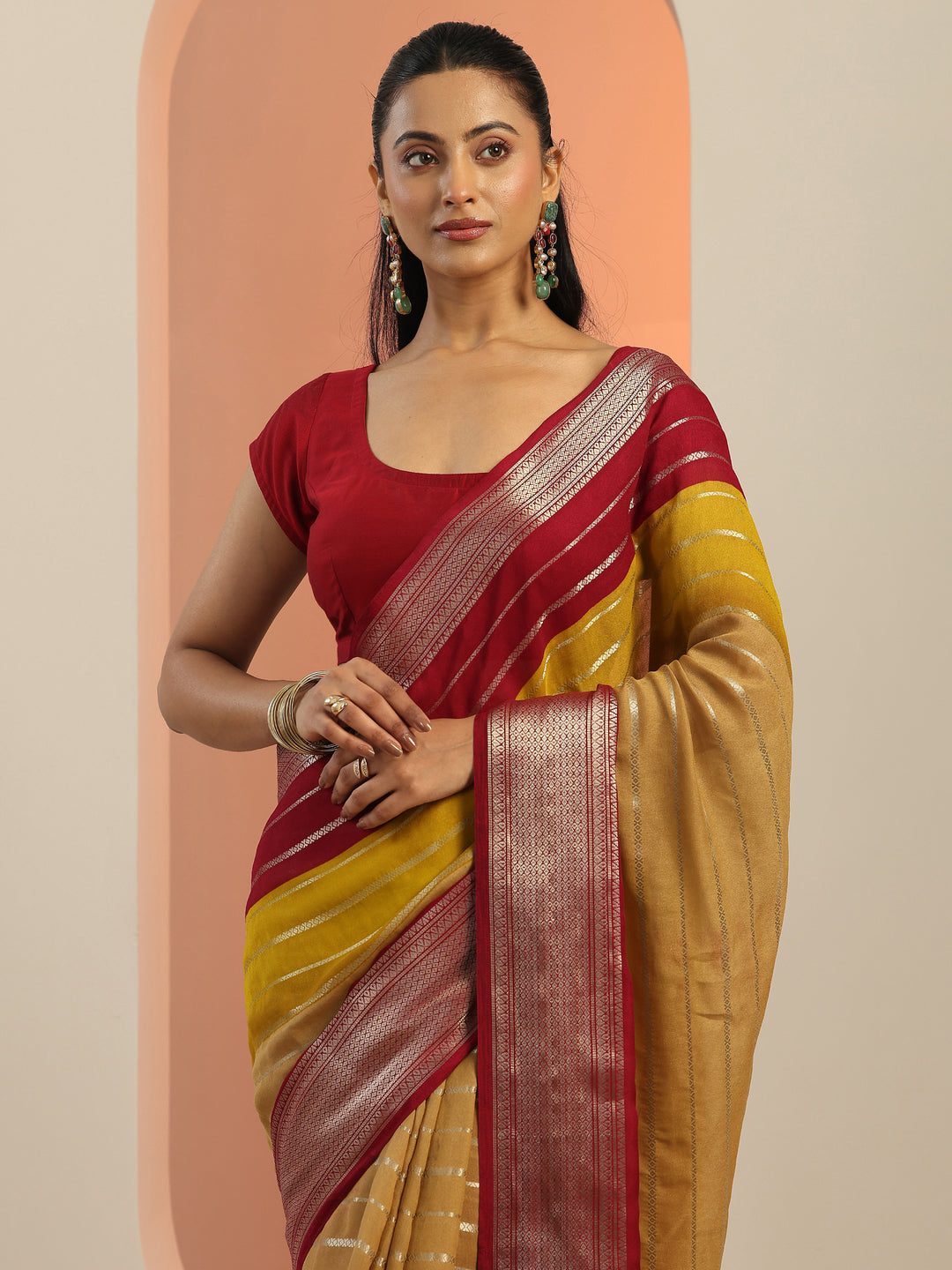  Tan Solid Silk Saree With Unstitched Blouse Piece 
