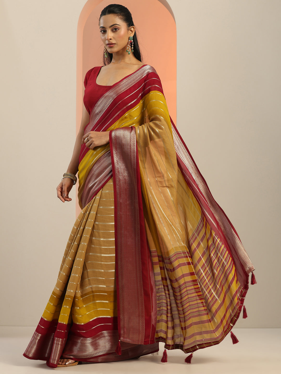  Tan Solid Silk Saree With Unstitched Blouse Piece 
