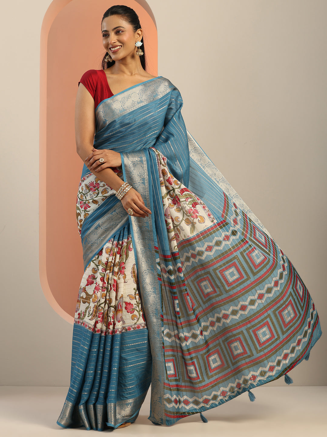  Multi Printed Crepe Saree With Unstitched Blouse Piece 