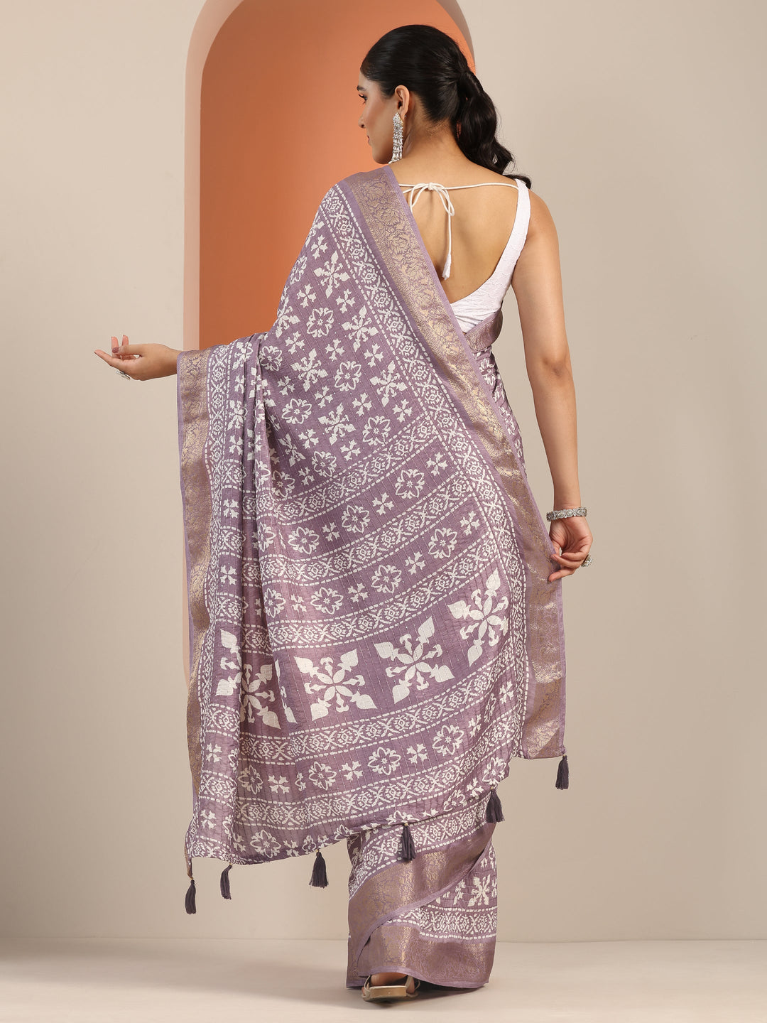  Mauve Printed Silk Blend Saree With Unstitched Blouse Piece 