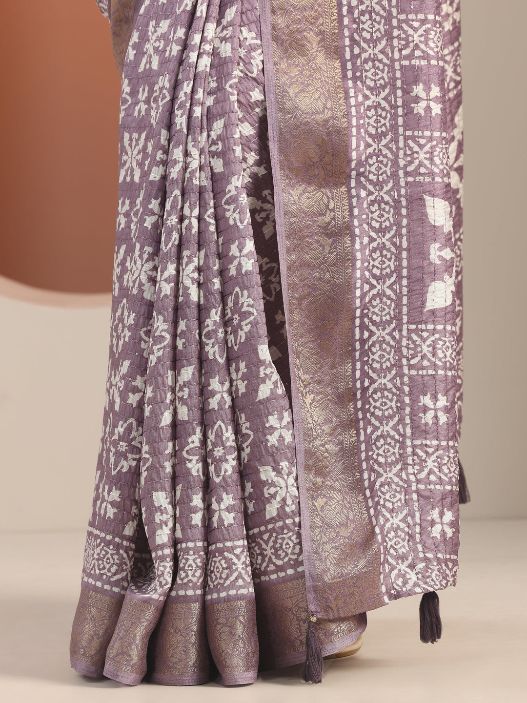  Mauve Printed Silk Blend Saree With Unstitched Blouse Piece 