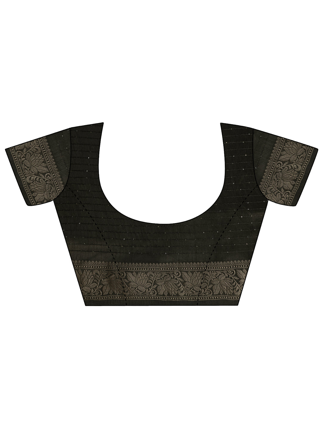  Black Printed Silk Saree With Unstitched Blouse Piece 
