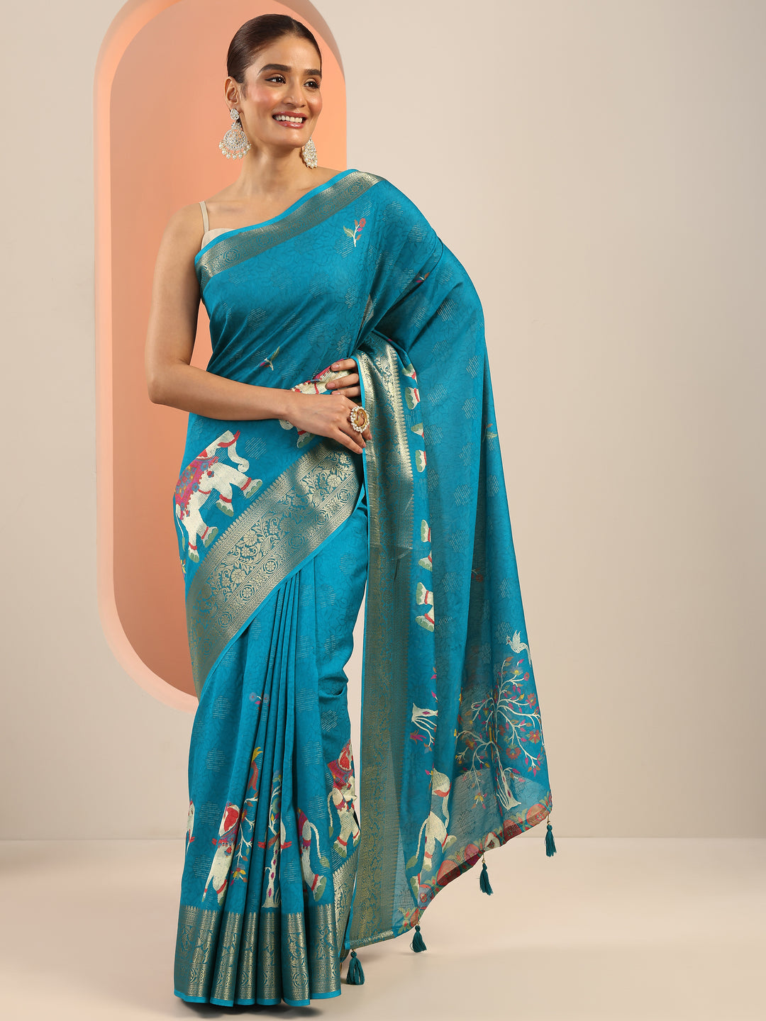  Blue Printed Georgette Saree With Unstitched Blouse Piece 