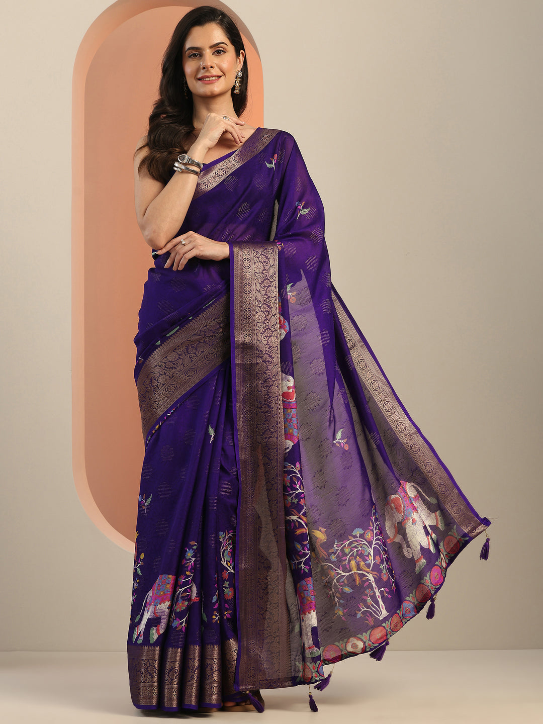  Purple Printed Georgette Saree With Unstitched Blouse Piece 