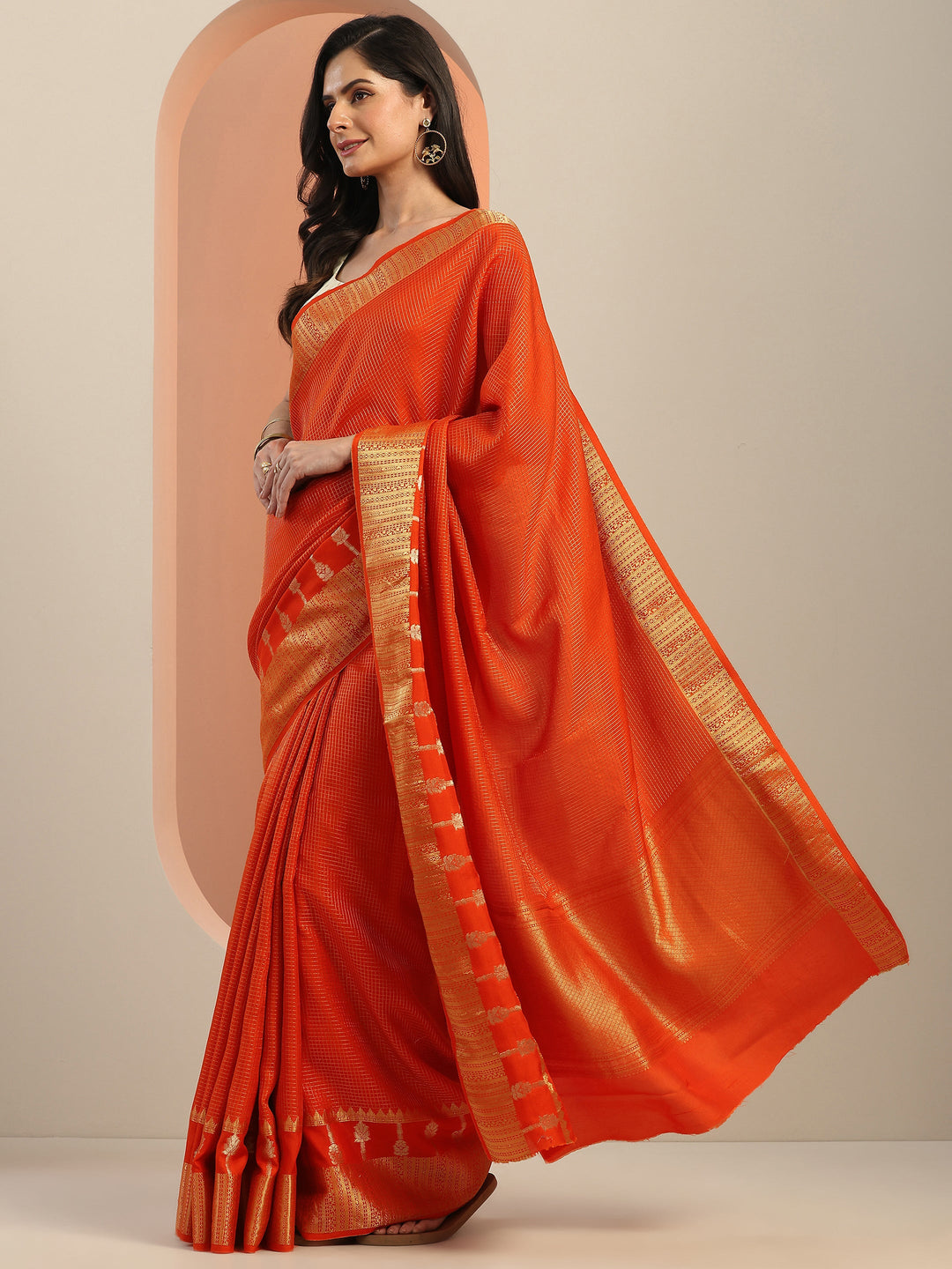  Orange Embellished Silk Blend Saree With Unstitched Blouse Piece 