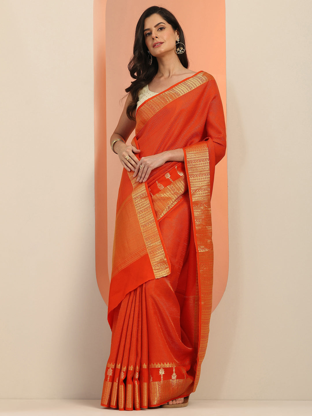  Orange Embellished Silk Blend Saree With Unstitched Blouse Piece 