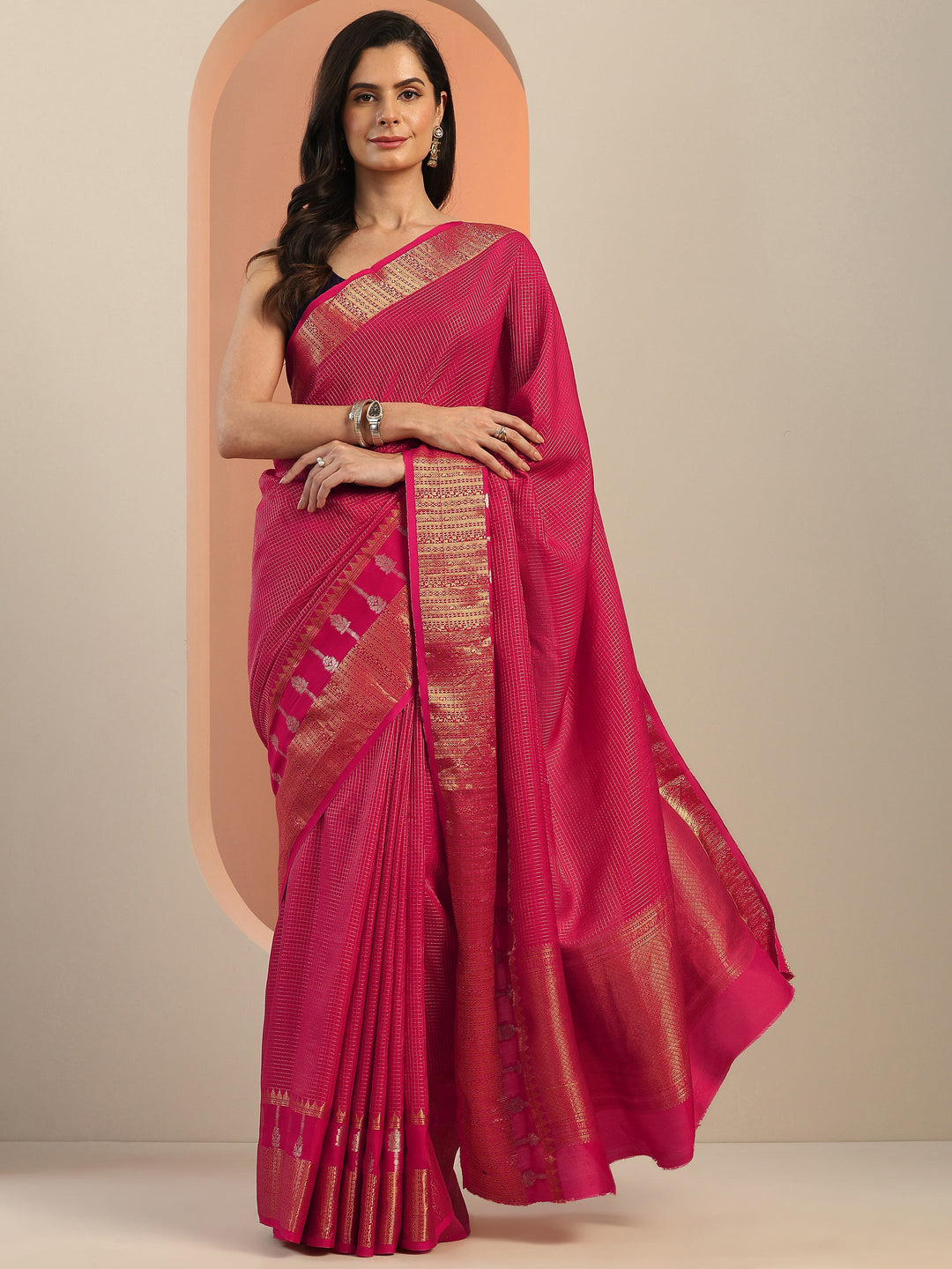  Pink Embellished Silk Blend Saree With Unstitched Blouse Piece 