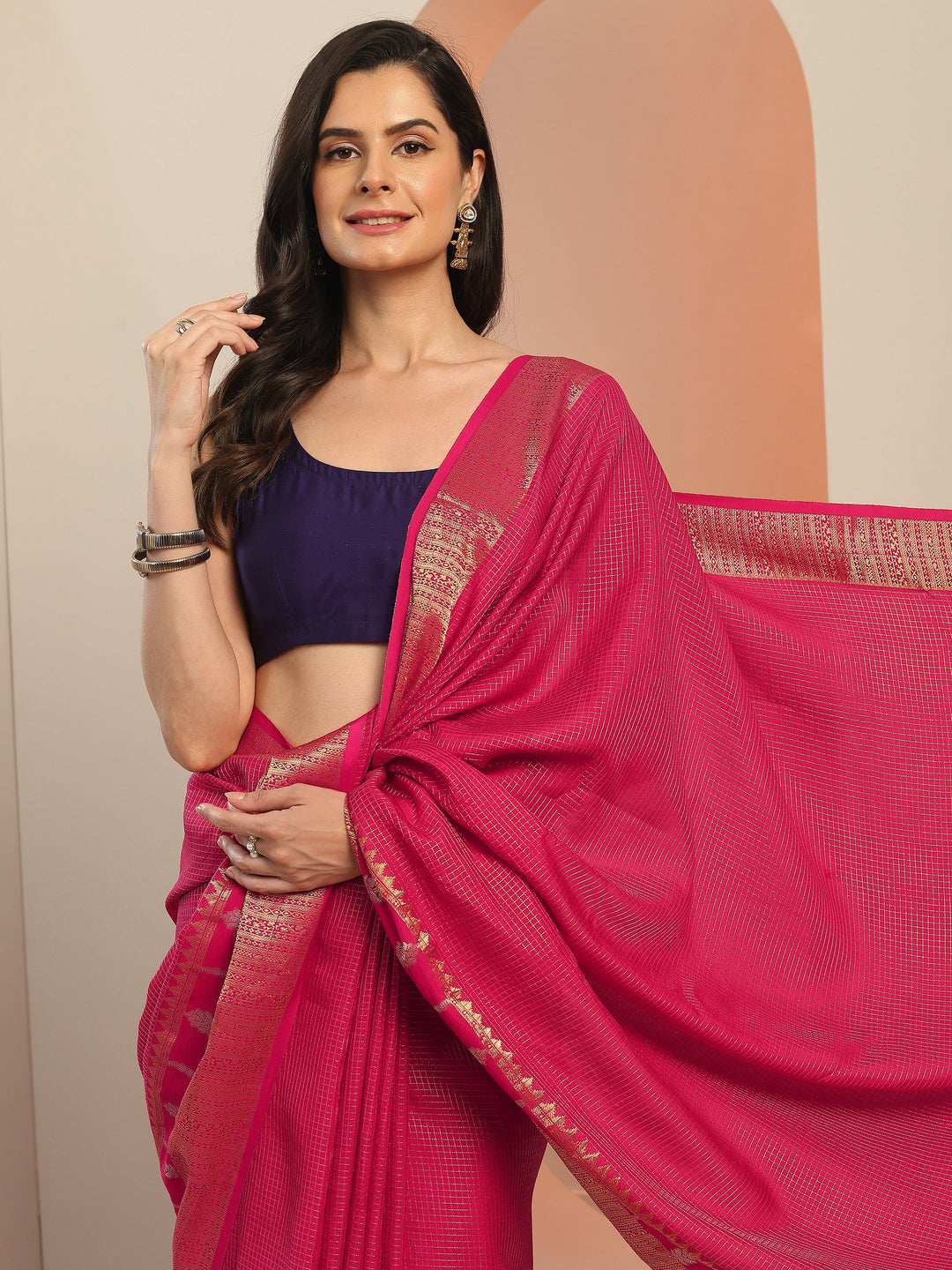  Pink Embellished Silk Blend Saree With Unstitched Blouse Piece 