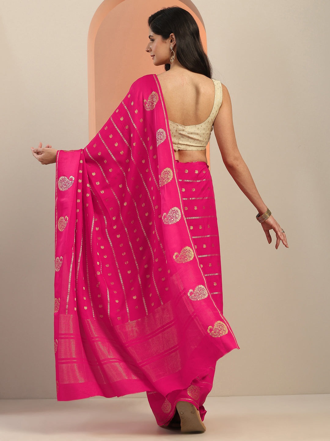  Pink Woven Design Silk Blend Saree With Unstitched Blouse Piece 