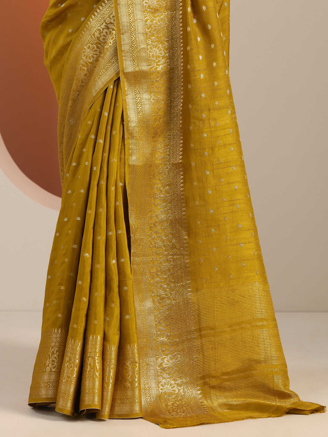  Olive Woven Design Silk Blend Saree With Unstitched Blouse Piece 