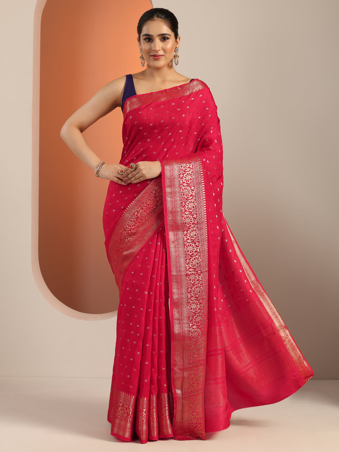  Red Woven Design Silk Blend Saree With Unstitched Blouse Piece 