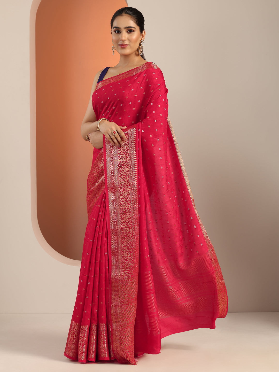  Red Woven Design Silk Blend Saree With Unstitched Blouse Piece 