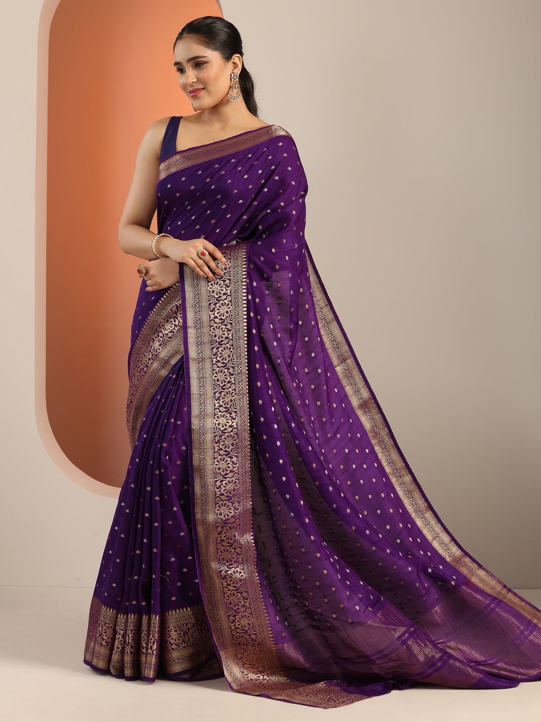  Purple Woven Design Silk Blend Saree With Unstitched Blouse Piece 