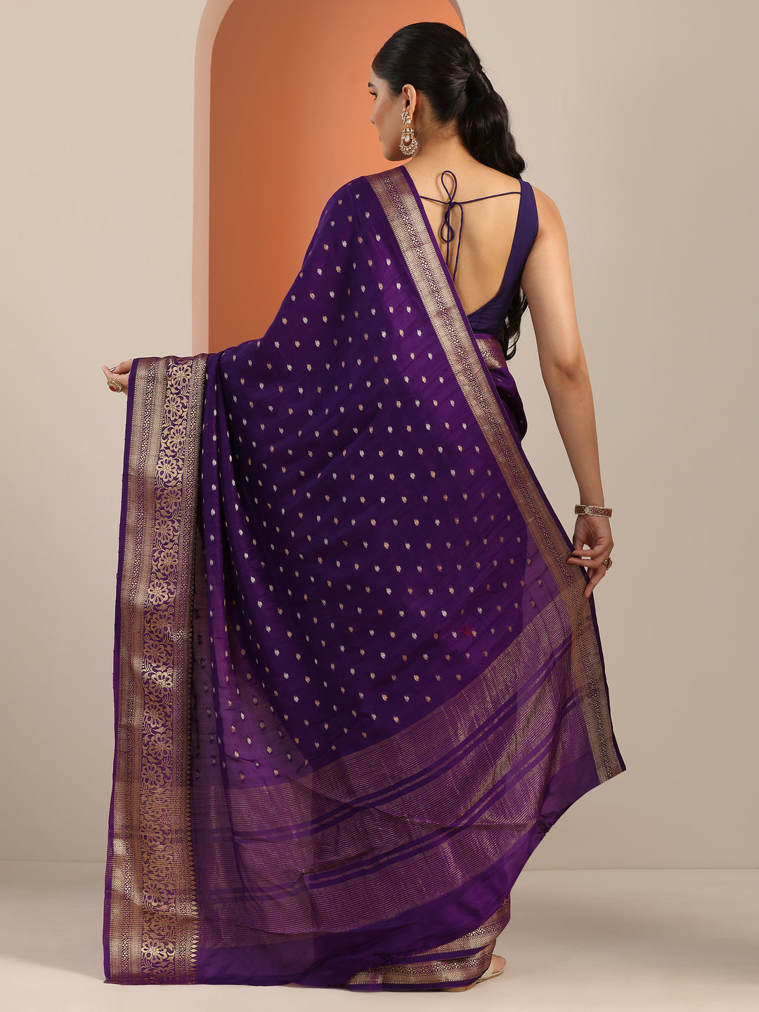  Purple Woven Design Silk Blend Saree With Unstitched Blouse Piece 
