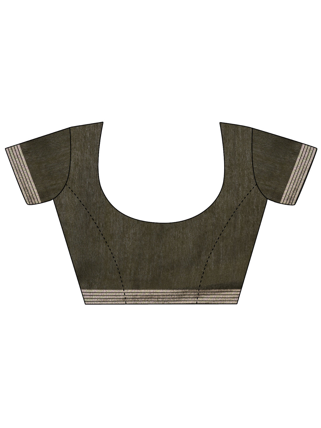  Olive Printed Cotton Blend Saree With Unstitched Blouse Piece 