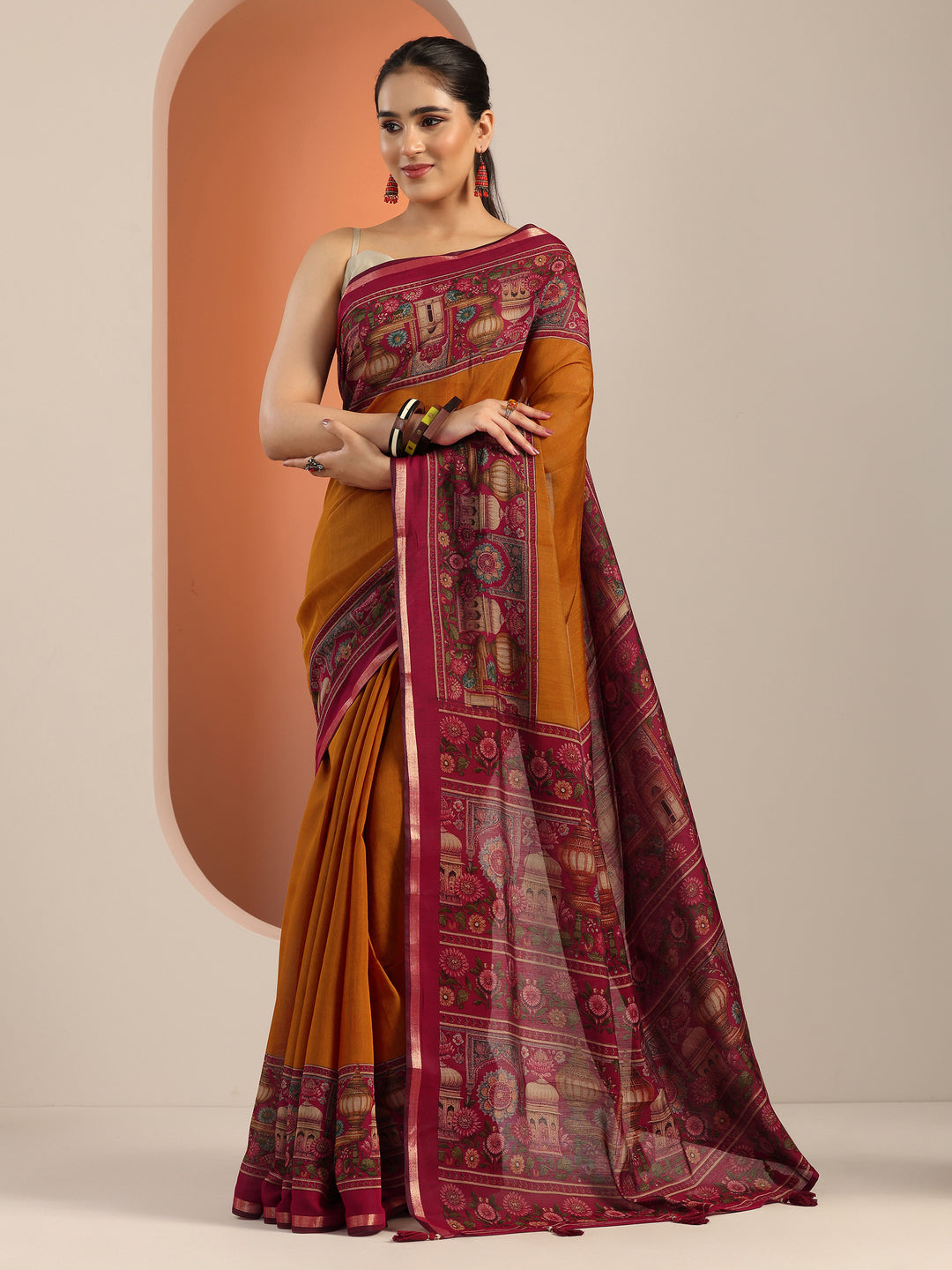  Mustard Solid Cotton Blend Saree With Unstitched Blouse Piece 