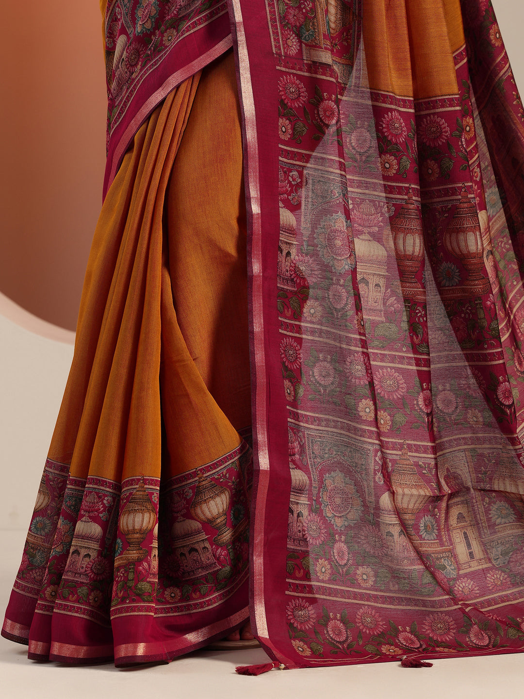  Mustard Solid Cotton Blend Saree With Unstitched Blouse Piece 