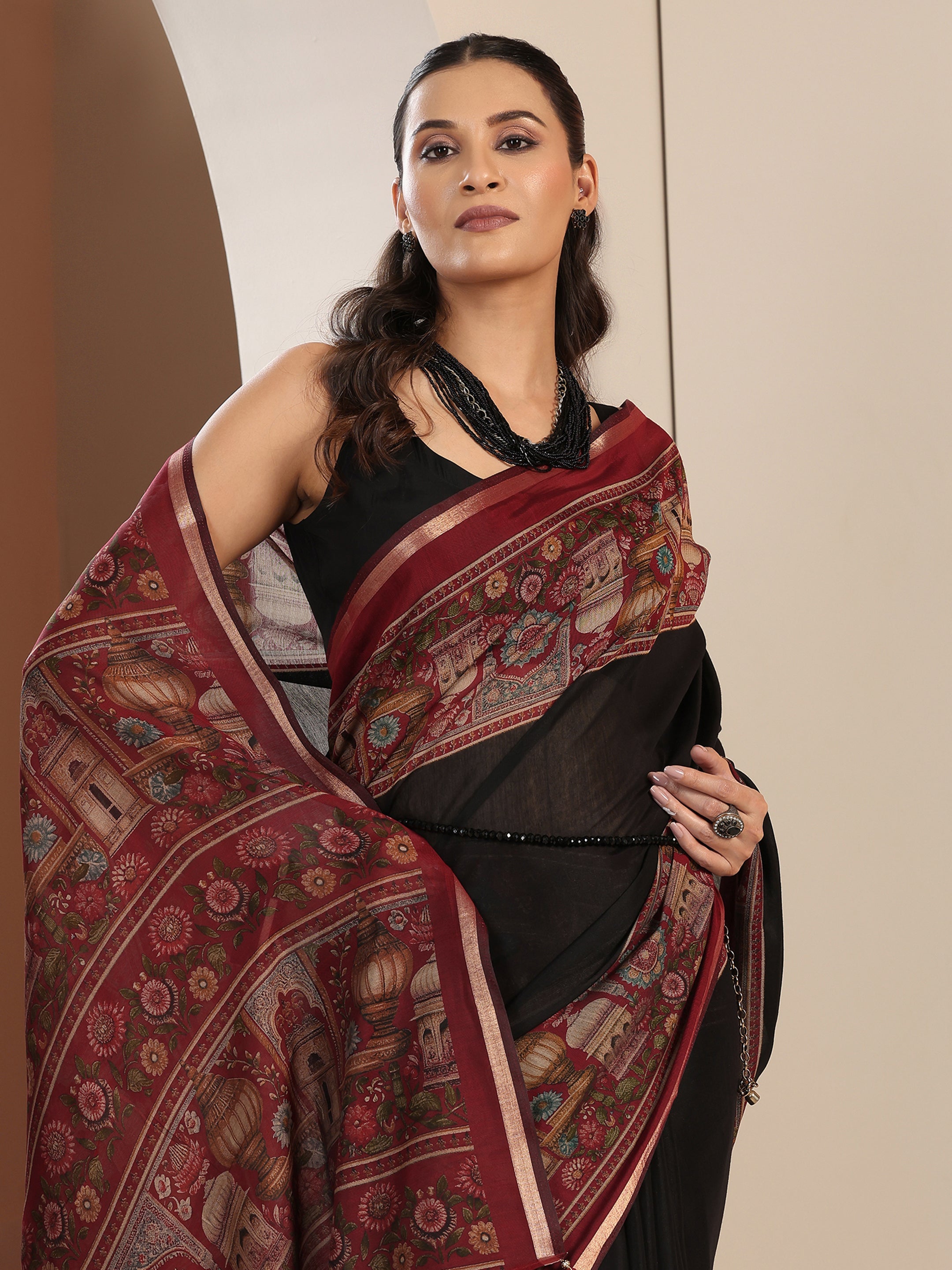 libas Black Solid Cotton Blend Saree With Unstitched Blouse Piece-picture-37