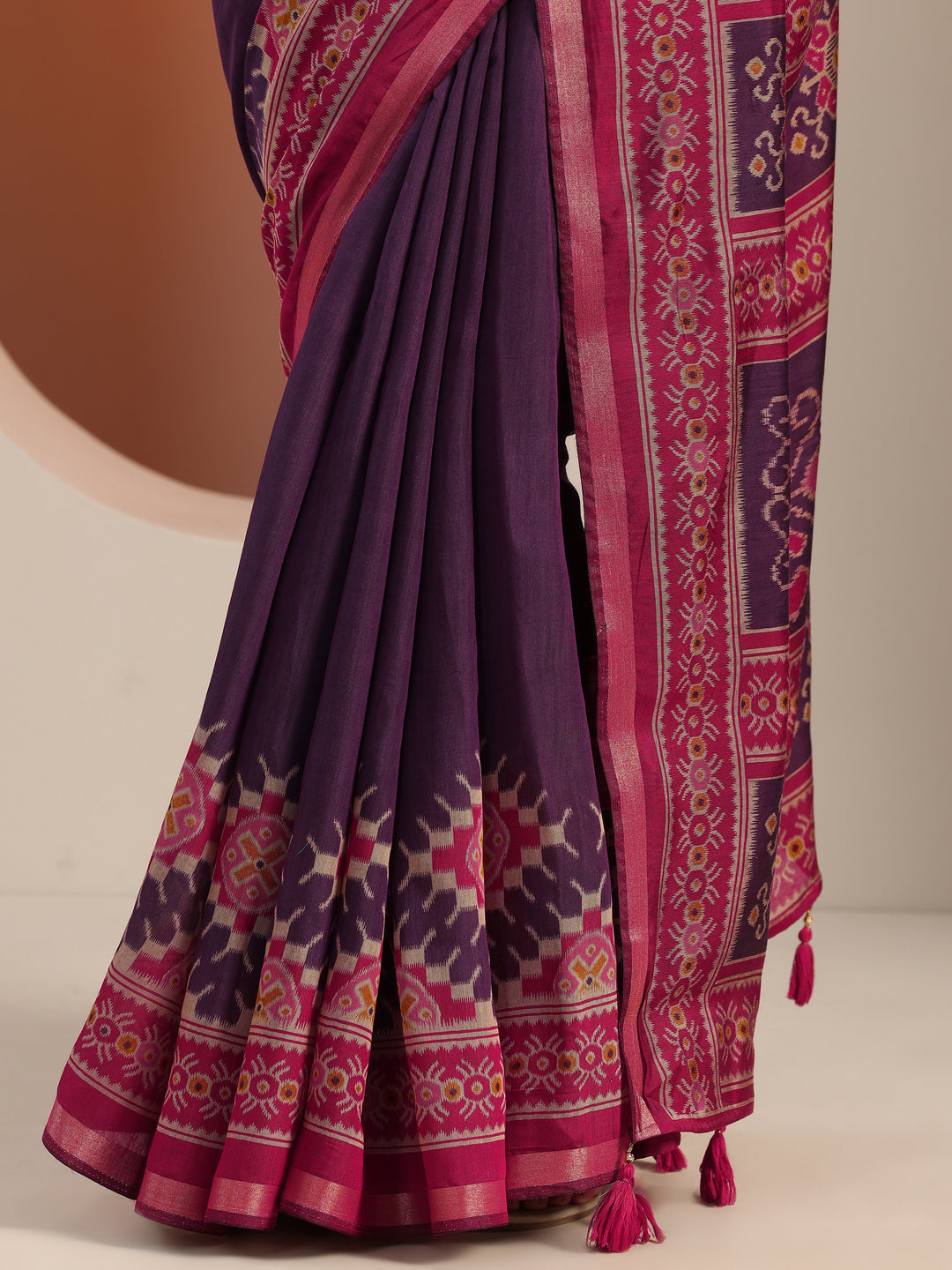  Purple Solid Cotton Blend Saree With Unstitched Blouse Piece 