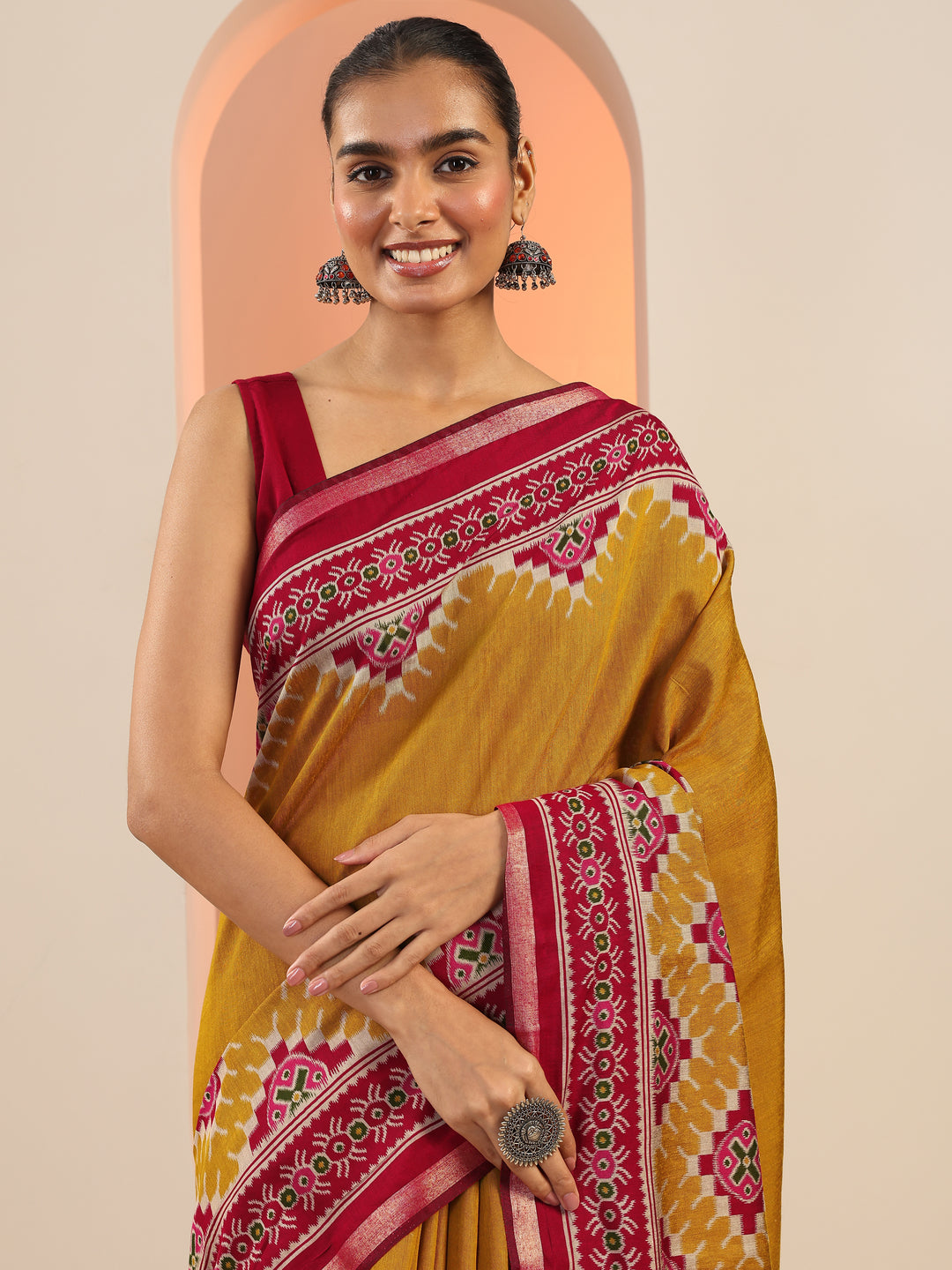  Mustard Solid Cotton Saree With Unstitched Blouse Piece 