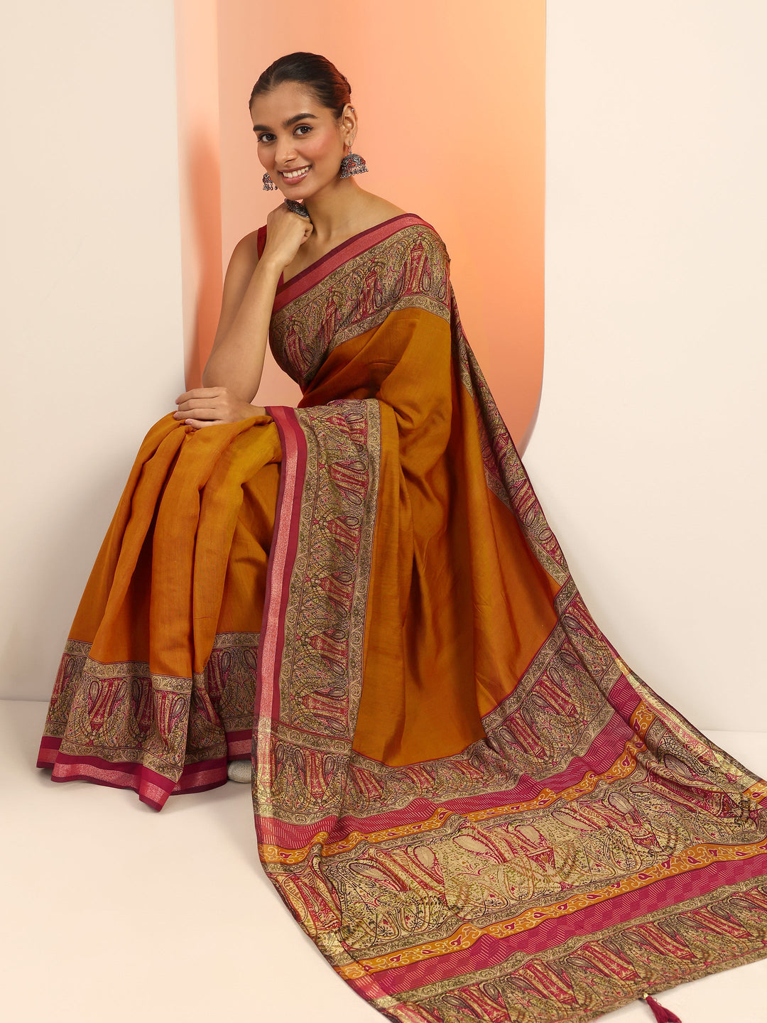  Mustard Solid Cotton Saree With Unstitched Blouse Piece 