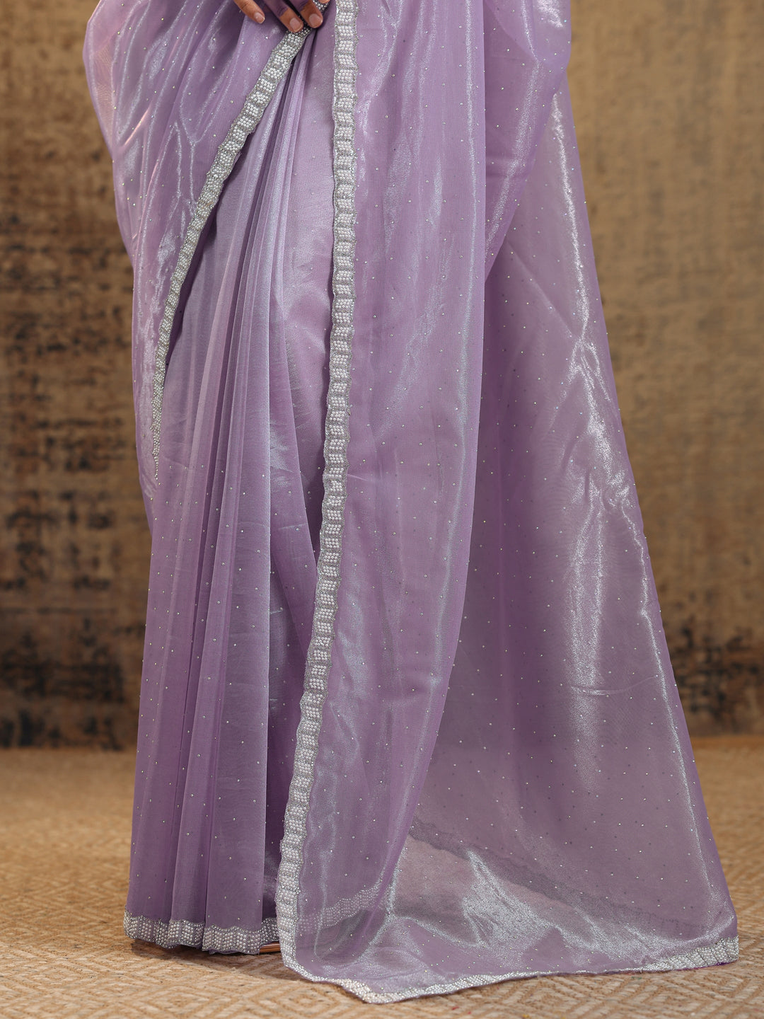  Lavender Embellished Organza Saree With Unstitched Blouse Piece 