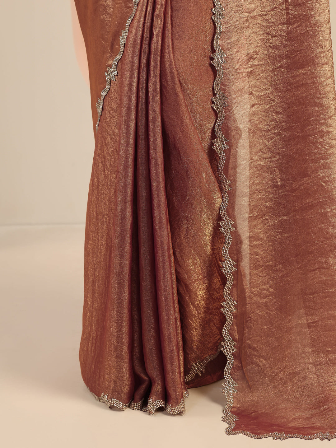  Brown Solid Satin Saree With Unstitched Blouse Piece 
