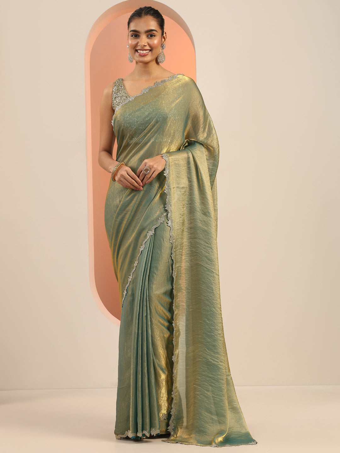  Teal Solid Satin Saree With Unstitched Blouse Piece 