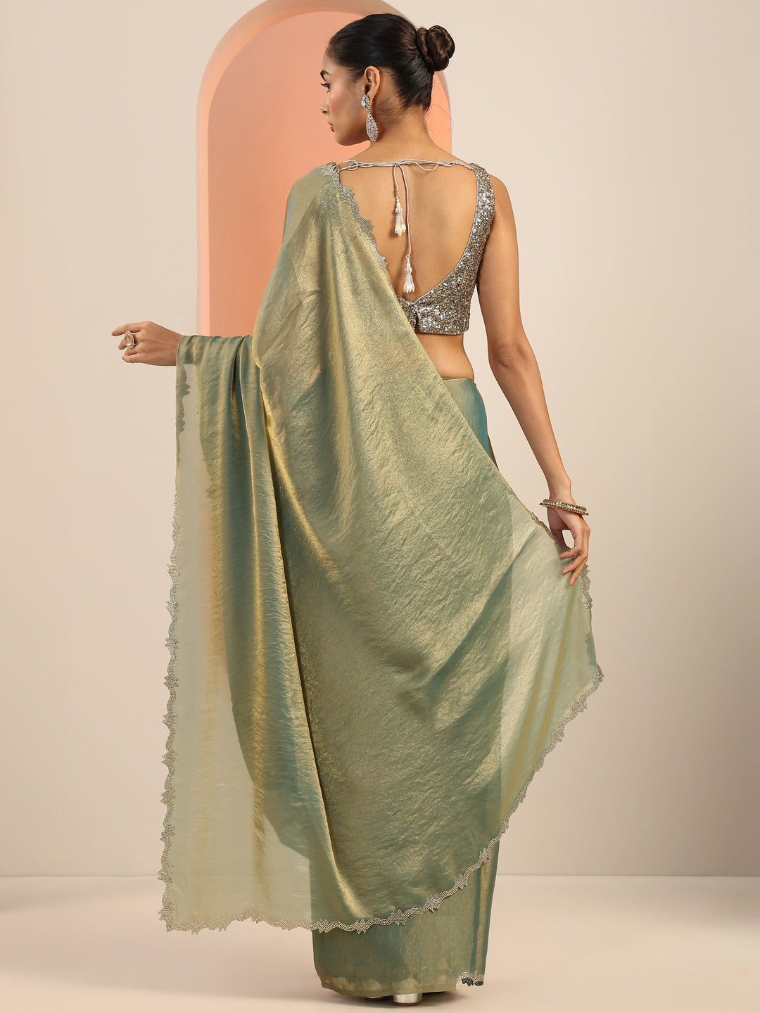  Teal Solid Satin Saree With Unstitched Blouse Piece 