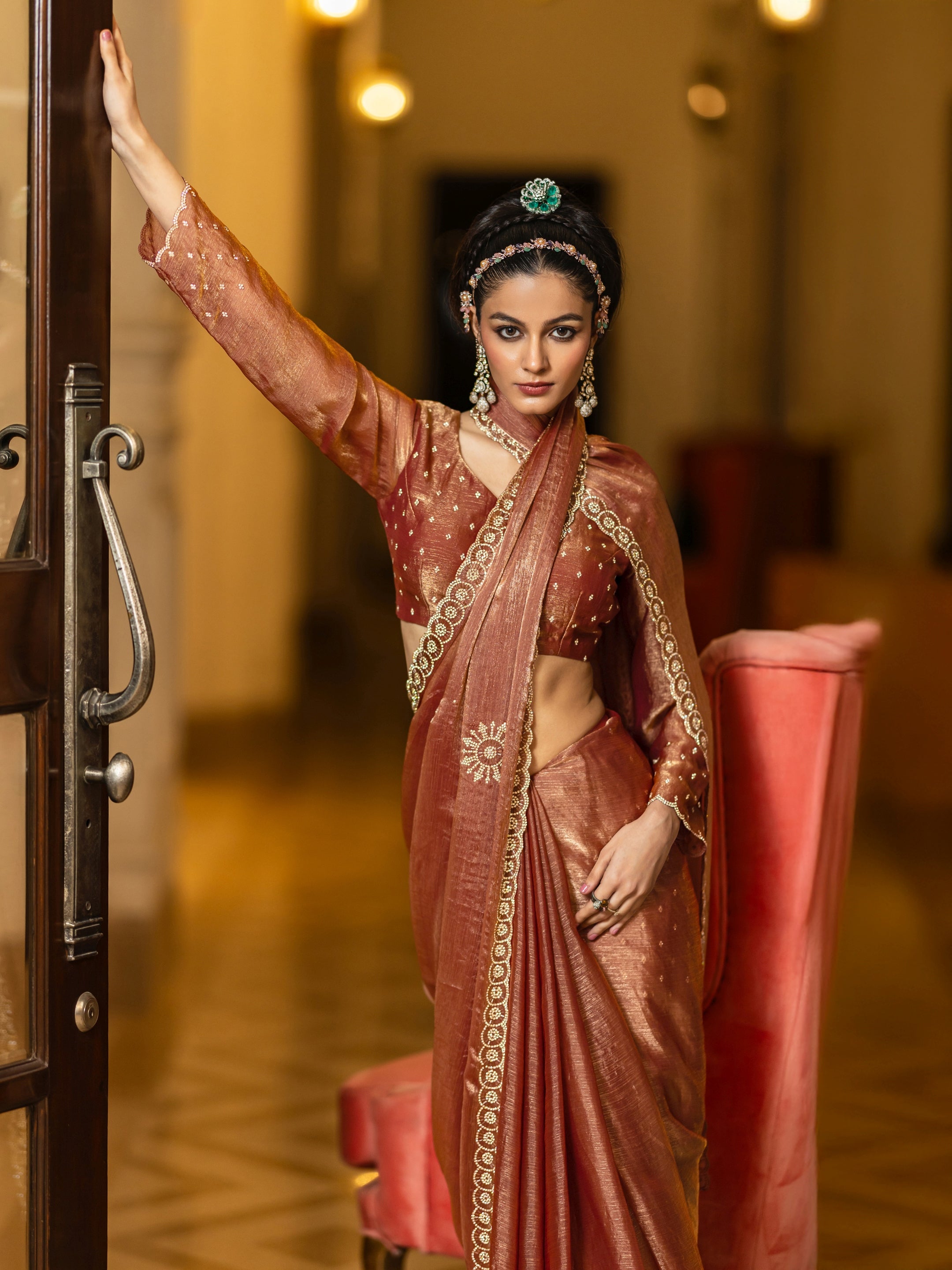 libas Rust Embellished Satin Sarees With Unstitched Blouse Piece-picture-67