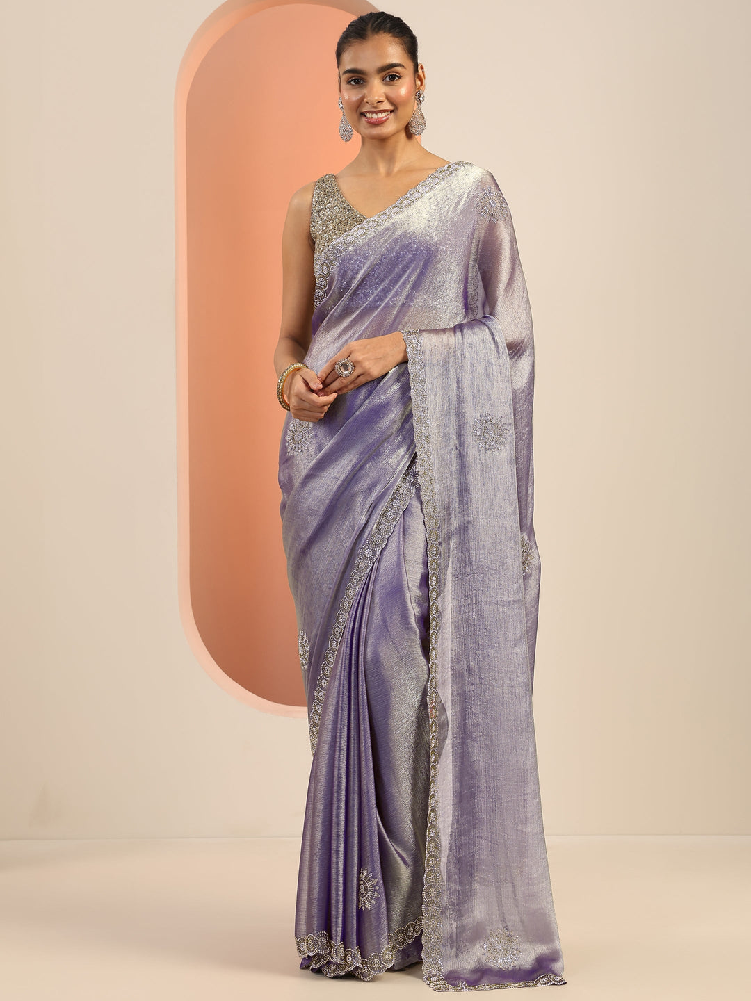  Purple  Embellished Satin Saree With Unstitched Blouse Piece 
