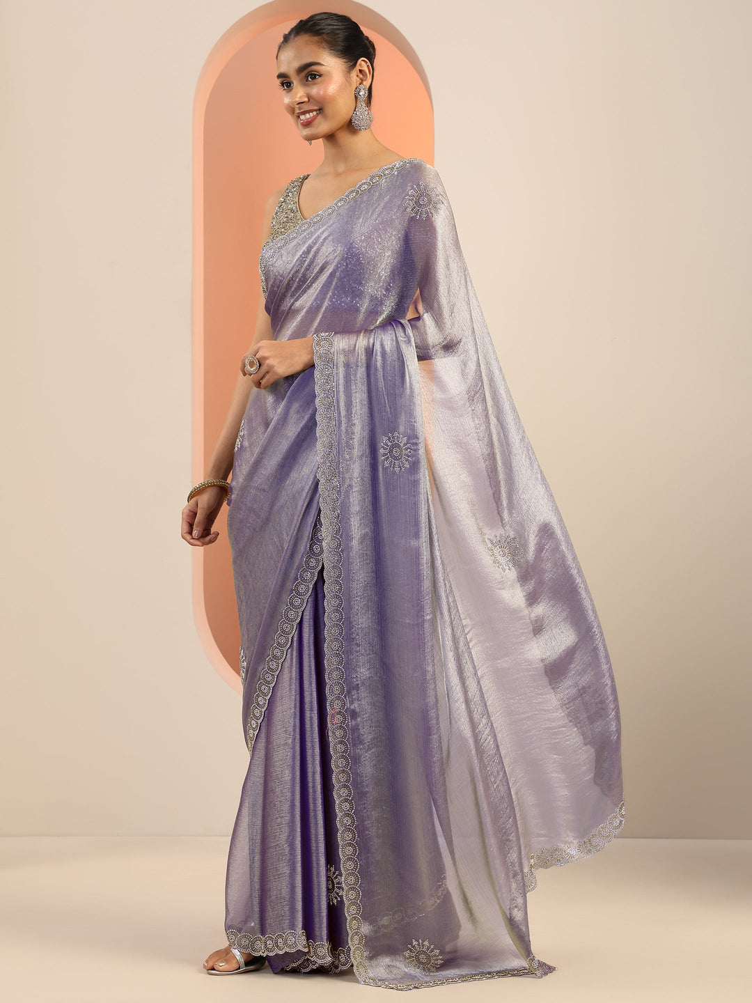 Purple  Embellished Satin Saree With Unstitched Blouse Piece 