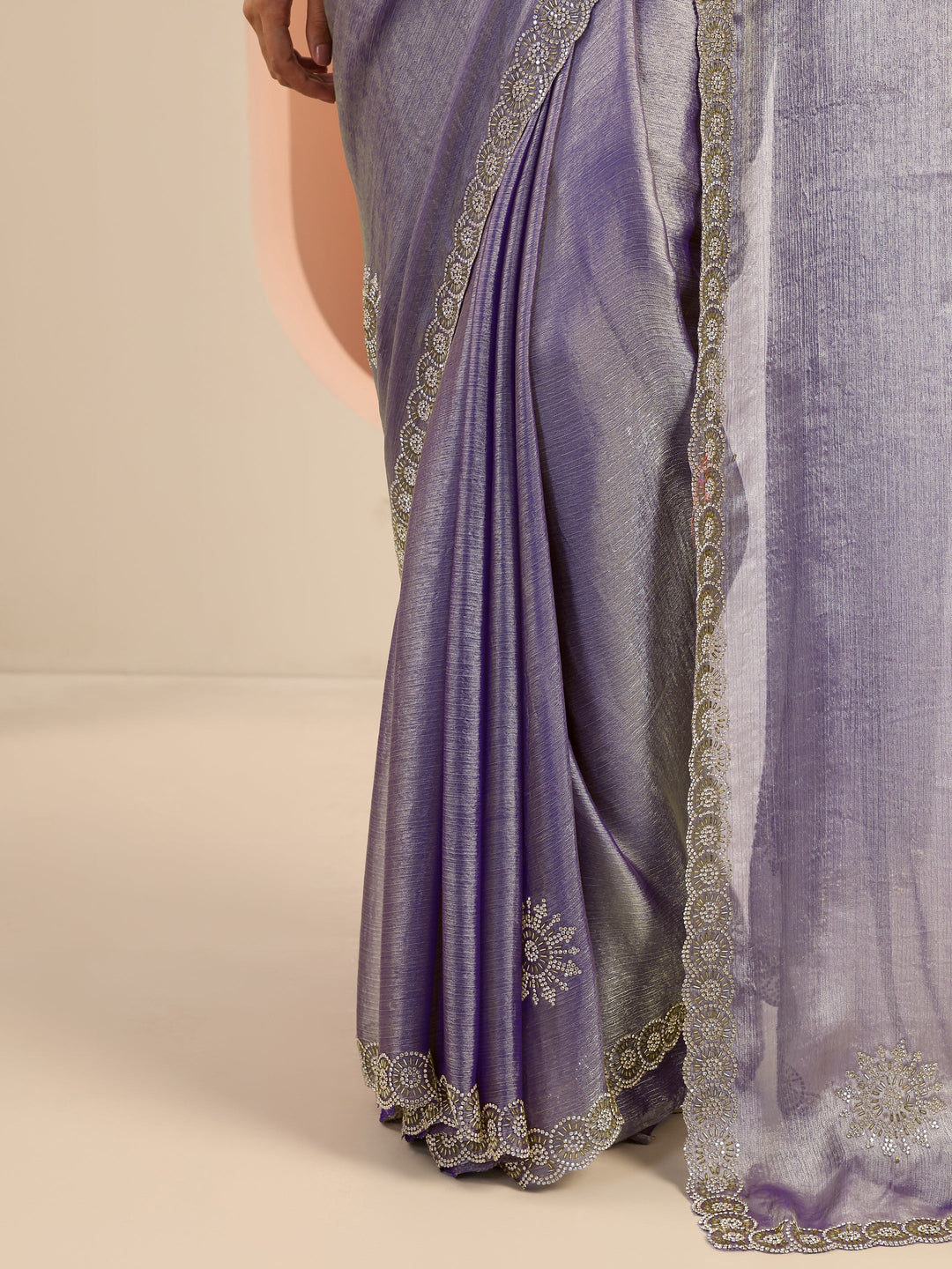  Purple  Embellished Satin Saree With Unstitched Blouse Piece 