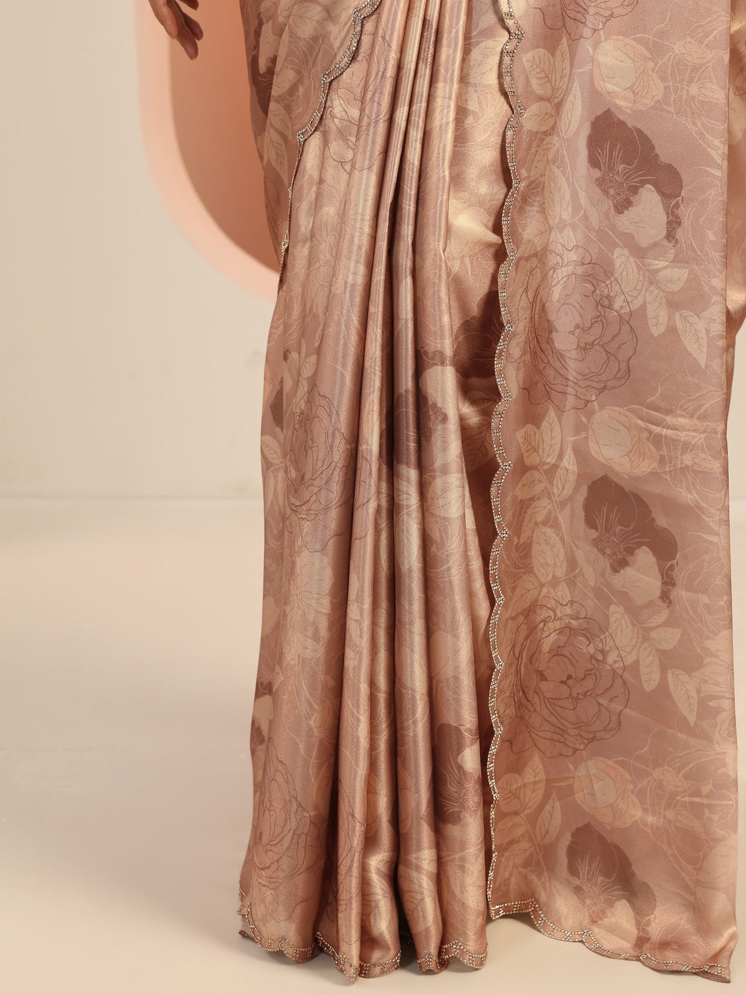  Mauve Printed Satin Saree With Unstitched Blouse Piece 