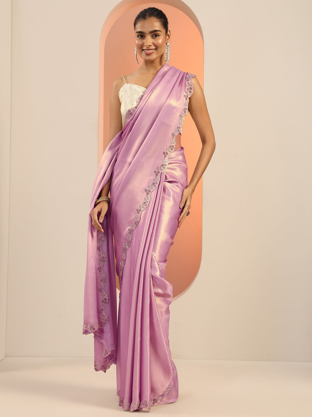  Lavender Solid Satin Saree With Unstitched Blouse Piece 