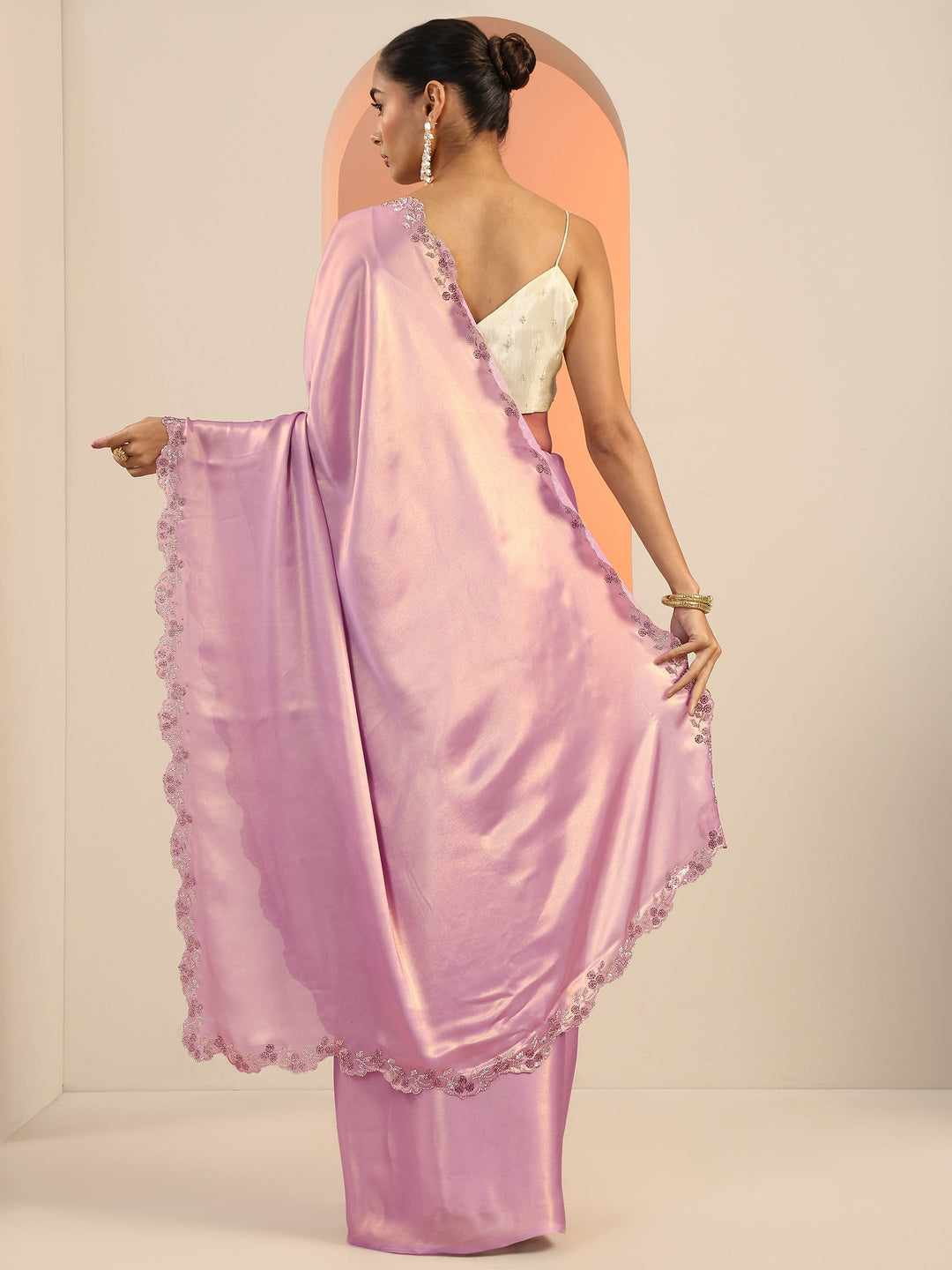  Lavender Solid Satin Saree With Unstitched Blouse Piece 