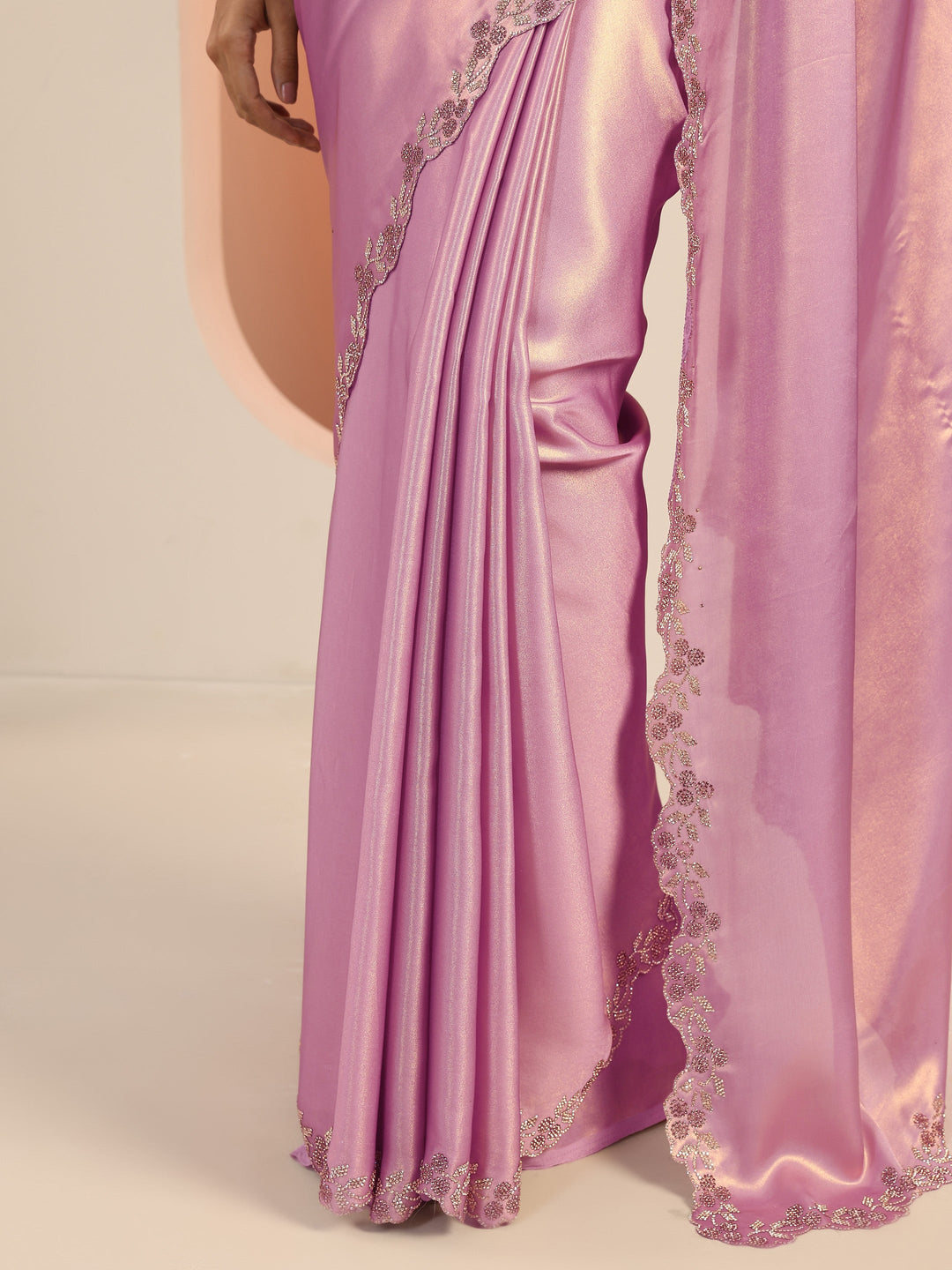  Lavender Solid Satin Saree With Unstitched Blouse Piece 