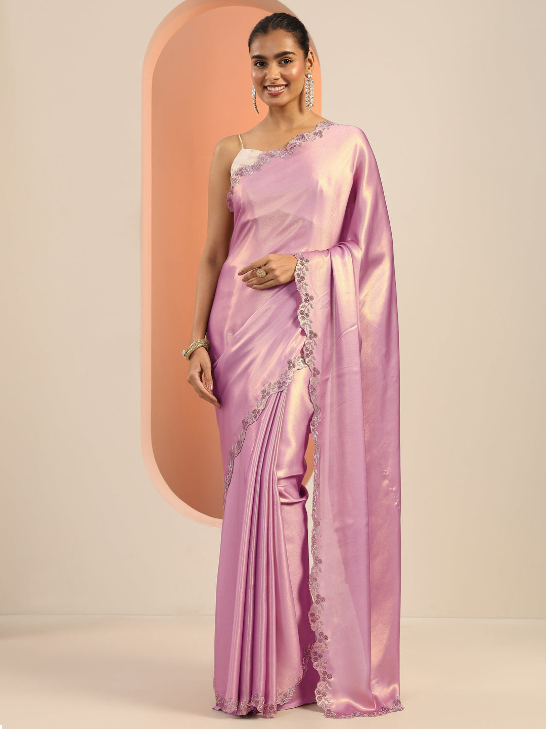  Lavender Solid Satin Saree With Unstitched Blouse Piece 
