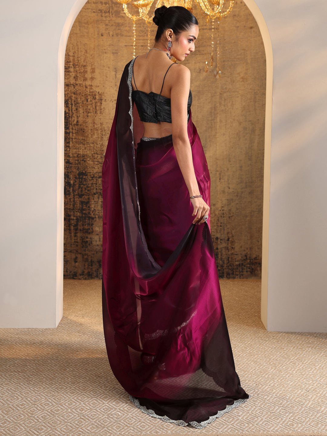  Red Solid Satin Saree With Unstitched Blouse Piece 