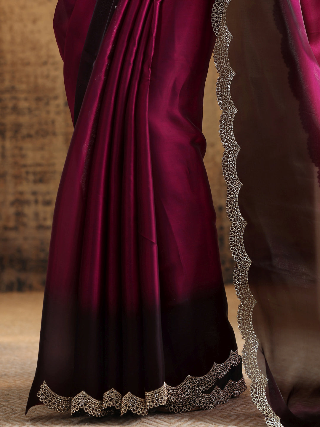  Red Solid Satin Saree With Unstitched Blouse Piece 