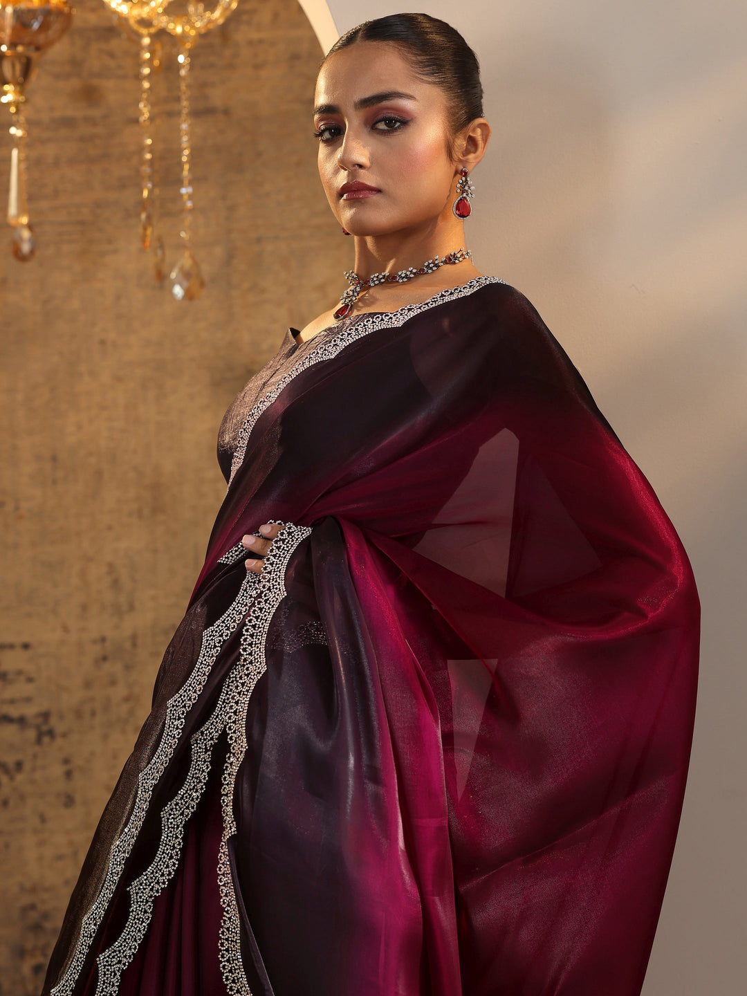  Red Solid Satin Saree With Unstitched Blouse Piece 